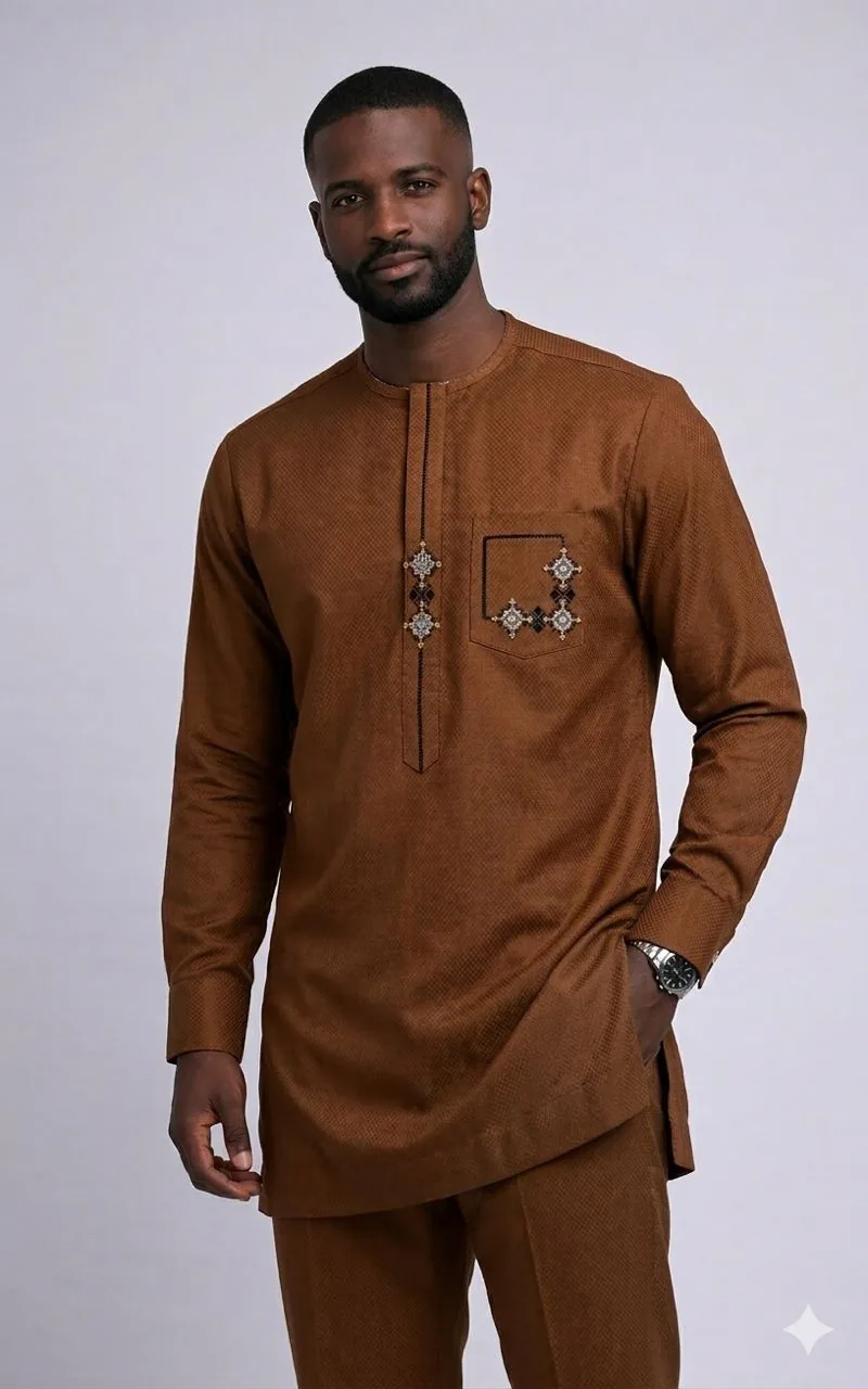 Ensemble Caftan Homme Marron Foncé Élégant