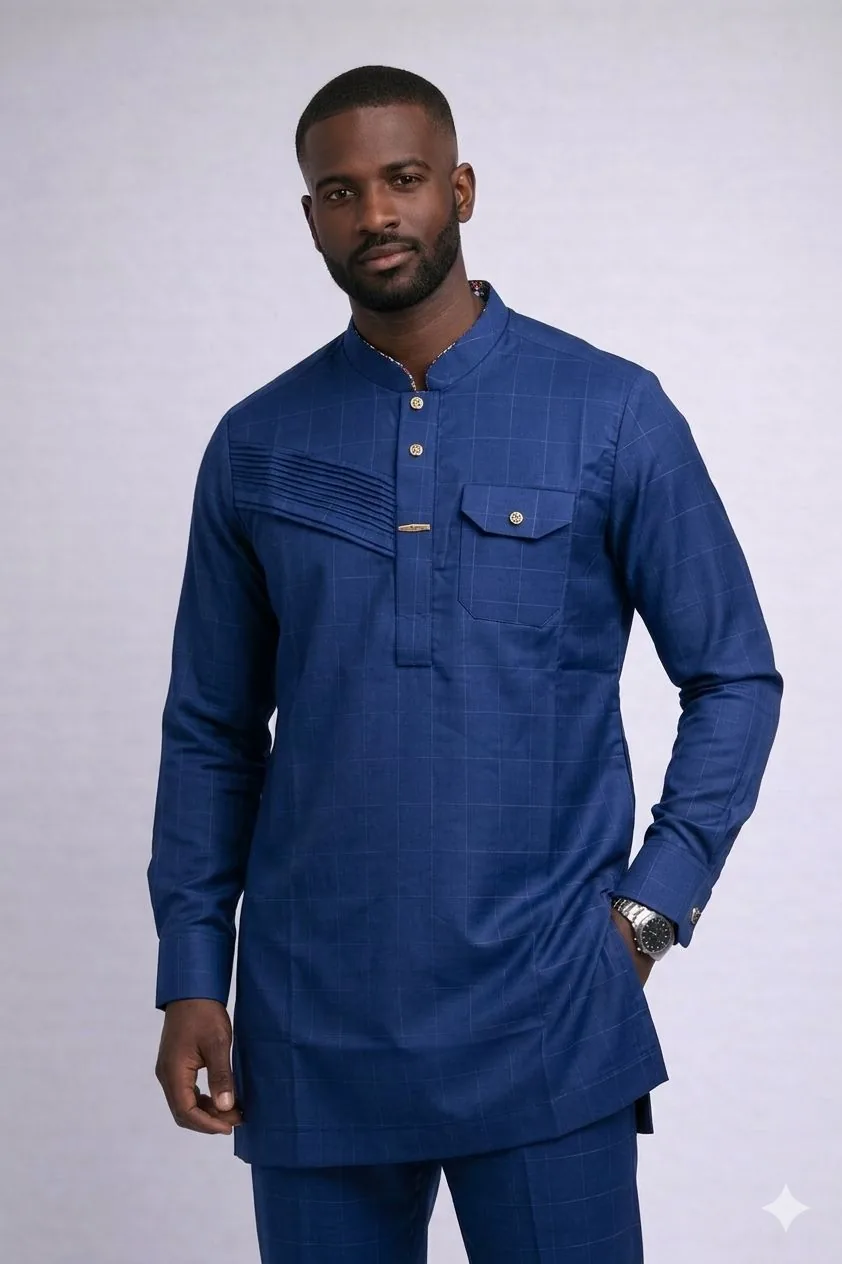 Ensemble Caftan Homme Bleue Élégant