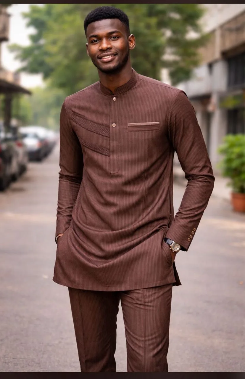 Ensemble Caftan Homme Marron Élégant