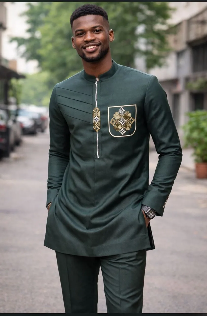Ensemble Caftan Homme Vert Élégant
