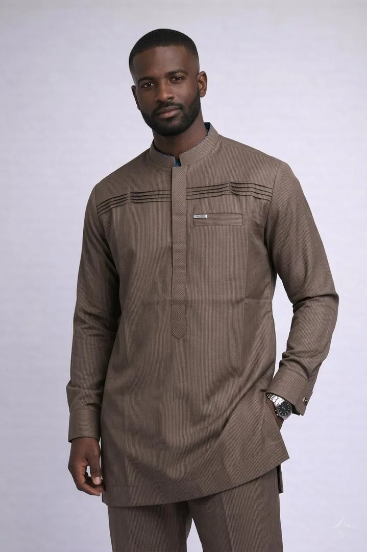 Ensemble Caftan Homme Marron Foncé Élégant